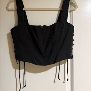 Black Corset Crop Top with Wide Straps